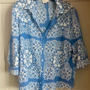Sézane Pierro Blue and White Floral Button-Up Shirt